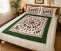 Kachchh Style Cotton Bedsheet with Dandiya Design || White & Green || 8 x 7 ft || Saras Aajeevika