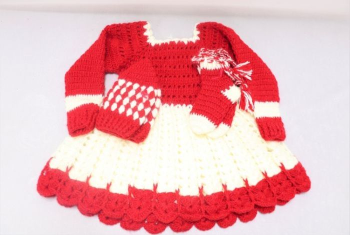 Kids Dress Set Red & Cream