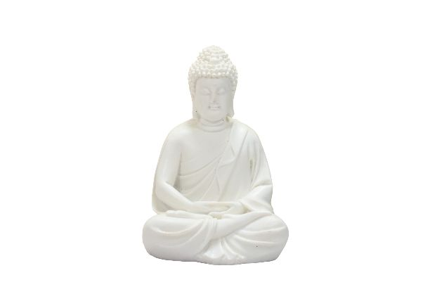  Saras Aajeevika: Handcrafted and Hand-painted 5" Polyresin Sitting Buddha Idol - Lightweight Decorative Gift Showpiece for Tabletop, Home, Office, and Corporate Gifts - White Colour