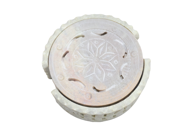 Handcrafted Floral Soapstone Coaster Set with Holder (Set of 6)