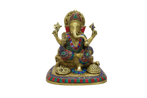 Stone Ganesha Medium | Brass Figurine | Puja Essentials | Ganesh Figurine Set | Antique Brass Work