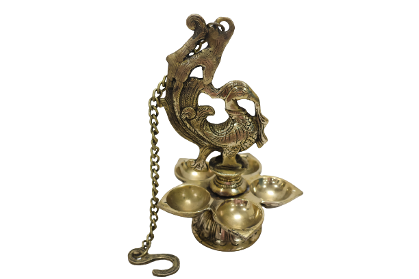 Majestic Antique Brass Hanging Mayur Deepak| Puja Essentials |Handmade Brass Deepak | Single Deepak on Stand|Hanging Deepak