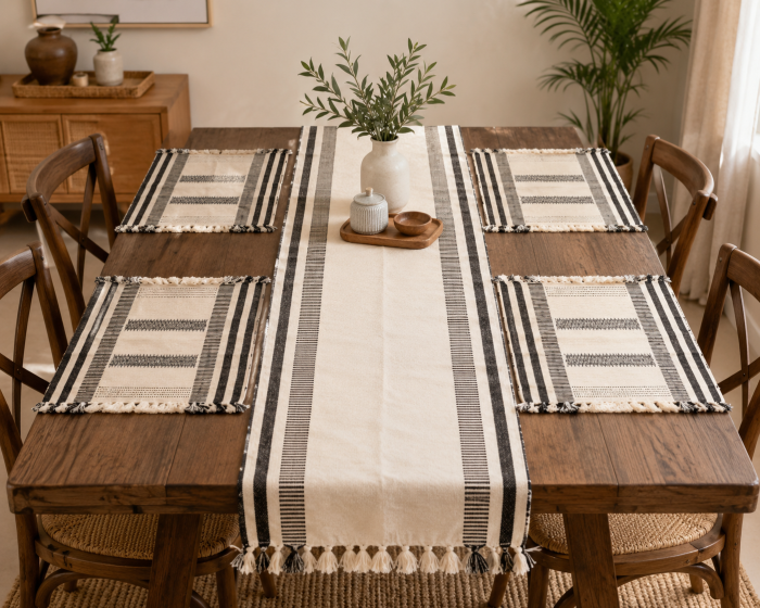 Azo Free Cotton Handloom Table Runneer with Mat (4+1) || Saras Aajeevika