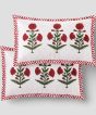 Cotton Hand Block Double Bedsheet || White & Red Flower || 93×108 inch || Saras Aajeevika