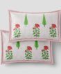 Cotton Hand Block Double Bedsheet || White & Red Flower 2 || 93×108 inch || Saras Aajeevika