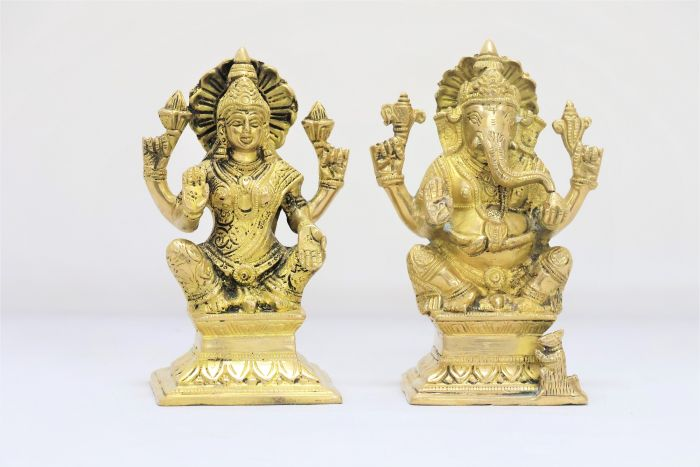 Brass Idol Lord Ganesh and Godess Lakshmi Set| SHG Product | Uttar Pradesh | Devotional | Traditional | Auspicious 