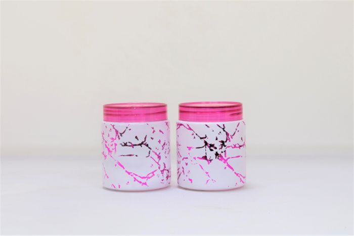 Glass Round Kitchen Jar Set of 2 Pink Line || Saras Aajeevika