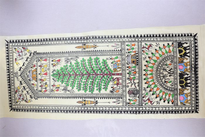  Pattachitra T Silk Tribal Tree Green 20 x 9 Inch