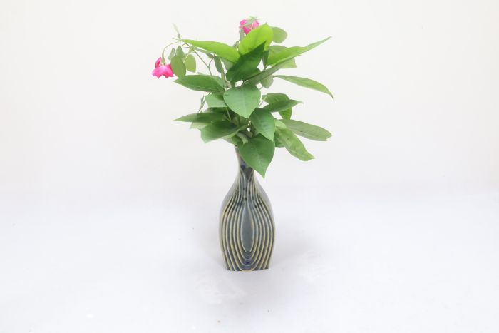  Khurja Pottery Flower Vase Pan Shape Light Green Colour 10 Inches