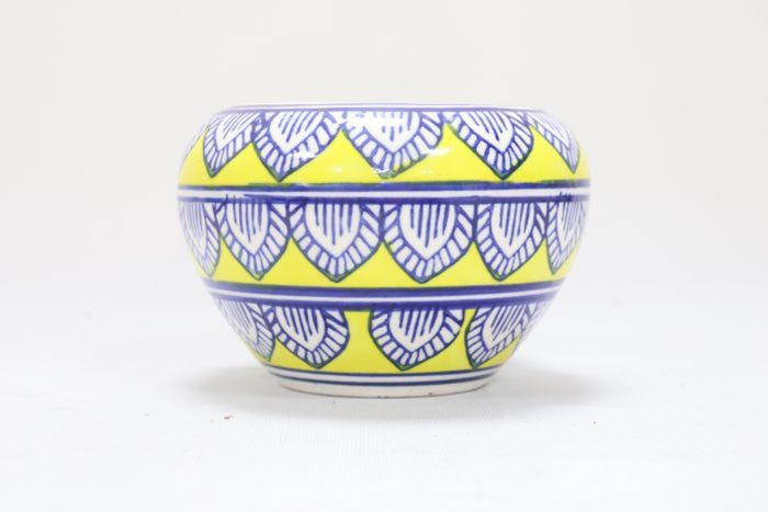 Khurja Pottery: Indoor Pot, Apple-Shaped, Medium (4 Inches) - Yellow