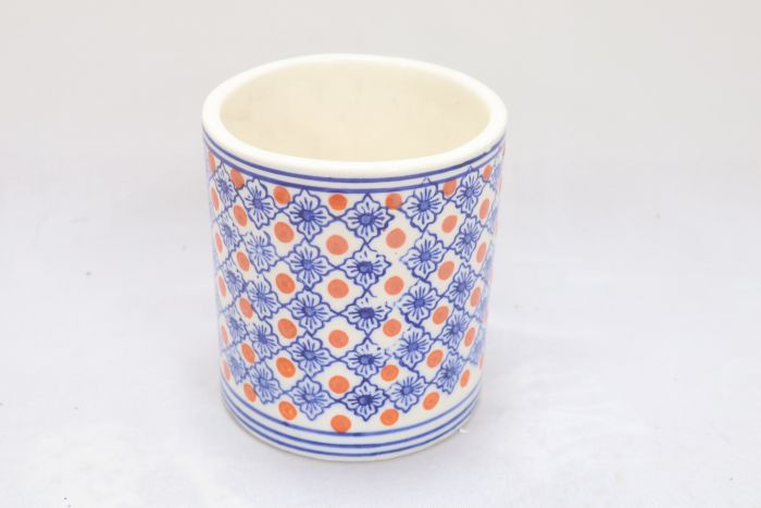 Khurja Pottery Indoor Pot Pipe Shape Red and Blue Colour Medium Size 5 Inches