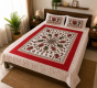 Kachchh Style Cotton Bedsheet with Flower Design || White & Red || 8 x 7 ft || Saras Aajeevika