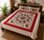 Kachchh Style Cotton Bedsheet with Mor Design || White & Maroon || 8 x 7 ft || Saras Aajeevika