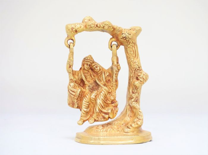 Brass Idol Red Radha Krishna on Swing | SHG Product | Uttar Pradesh | Devotional | Traditional | Auspicious 