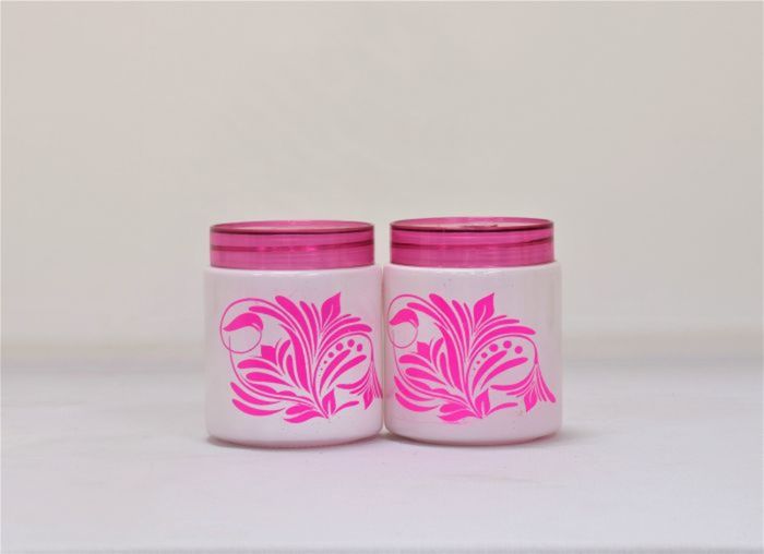 Glass Round Kitchen Jar Set of 2 Pink Flower || Saras Aajeevika