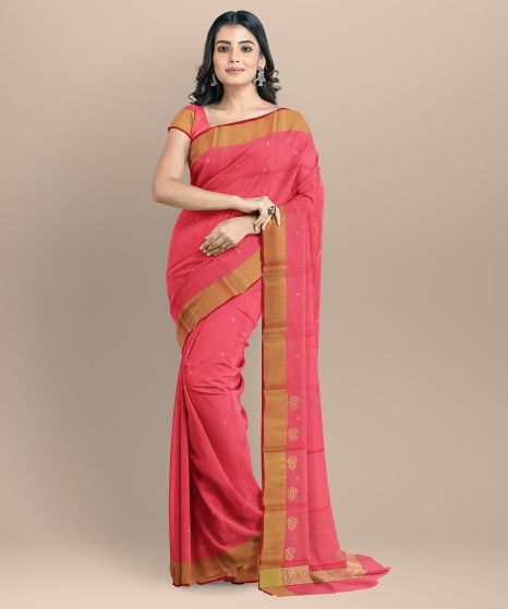Chanderi Shoulder Pallu || Silk Cotton || Strawberry || 6.5 Mtr || Saras Aajeevika