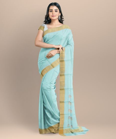 Chanderi Shoulder Pallu || Silk Cotton || Light Grren || 6.5 Mtr || Saras Aajeevika
