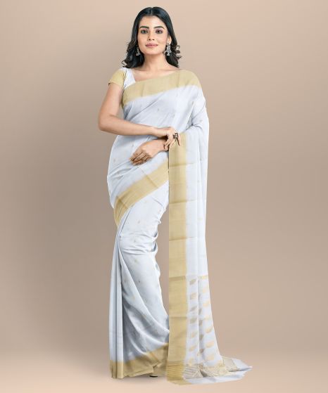 Chanderi Palla Jal || Silk Cotton || Off White || 6.5 Mtr || Saras Aajeevika