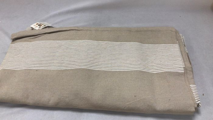  BEDSPREAD COTTON LIGHT BROWN WHITE LINE 90 X 100 Inch