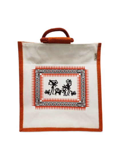 Carry Bag Jute Painting Orange
