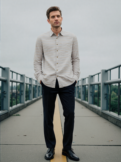 Pure Cotton Full Sleeves Shirt Light Grey M