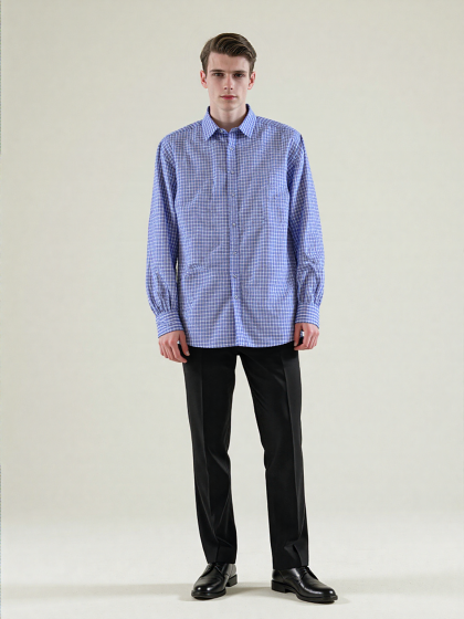 Terry Cotton Full Sleeves Shirt White & Blue Check M