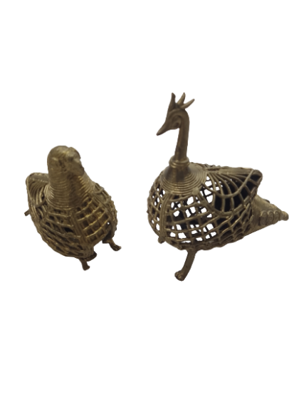 Dhokra Art Brass Peacock & Parrot 4" (Set of 2)
