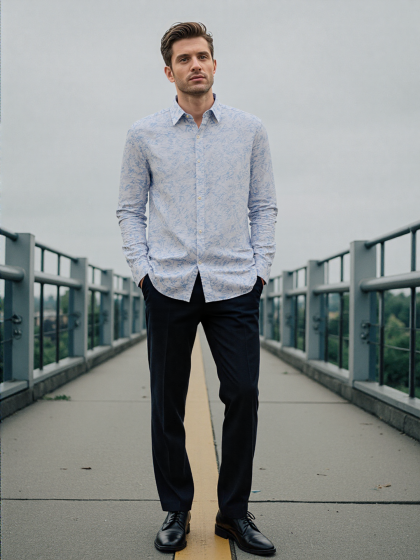 Viscose Cotton Full Sleeves Abstract Shirt White & Blue M