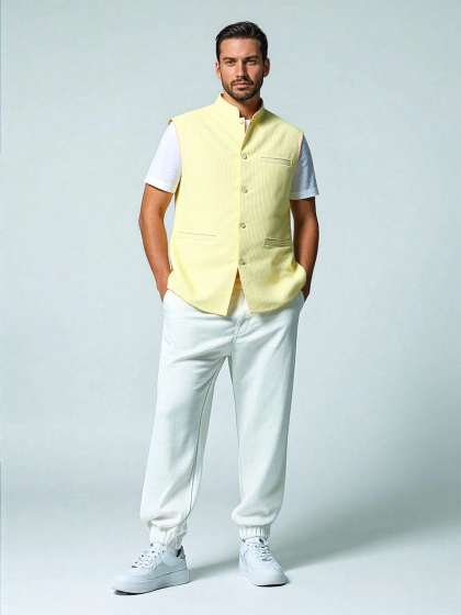 Sleeveless Cotton Jacket Light Yellow 42